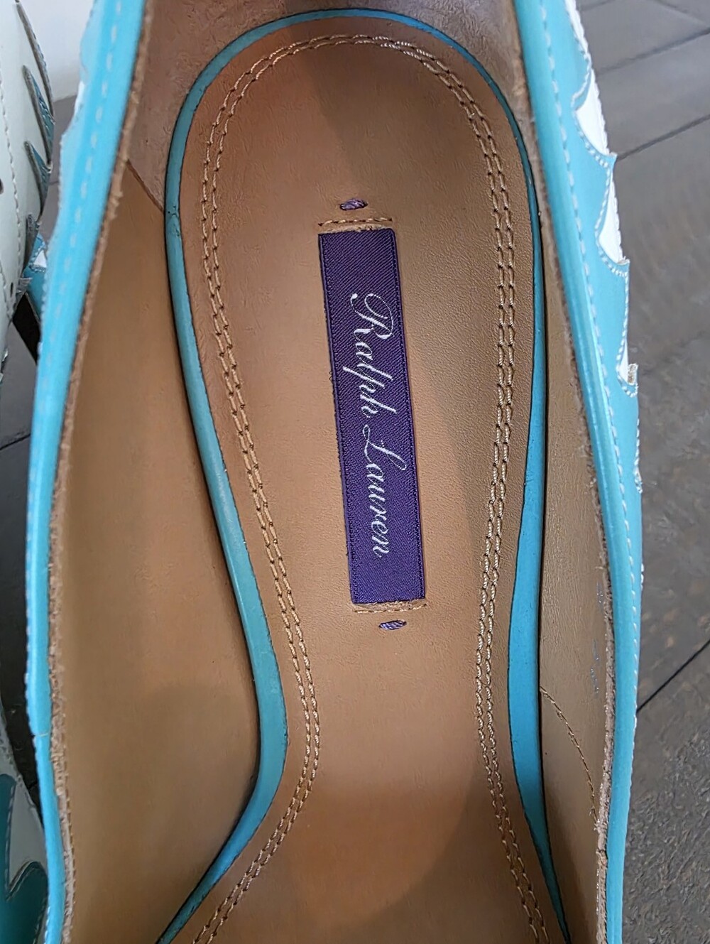Ralph Lauren Made In Italy Celia Western Pumps Aqua Cream Leather - EU 39 US 8 - Picture 15 of 16